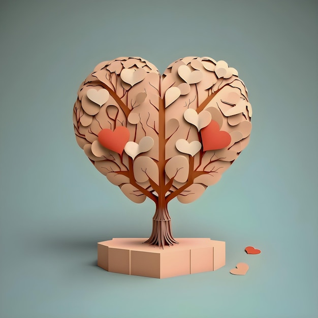 Cerveau de papier et illustration de minimalisme d'arbre de coeur
