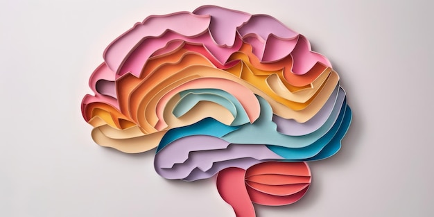 Un cerveau en papier multicolore symbolisant la complexité de la pensée et de la psychologie humaines