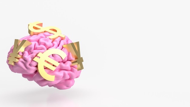 Le cerveau rose et le symbole de l'argent d'or pour le concept d'entreprise rendu 3dxA