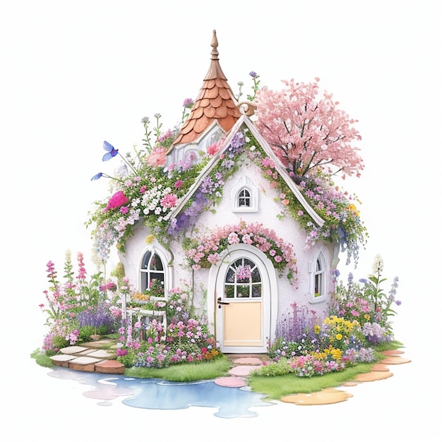 CF 09 _ Aquarelle Pastel Fairy Garden House