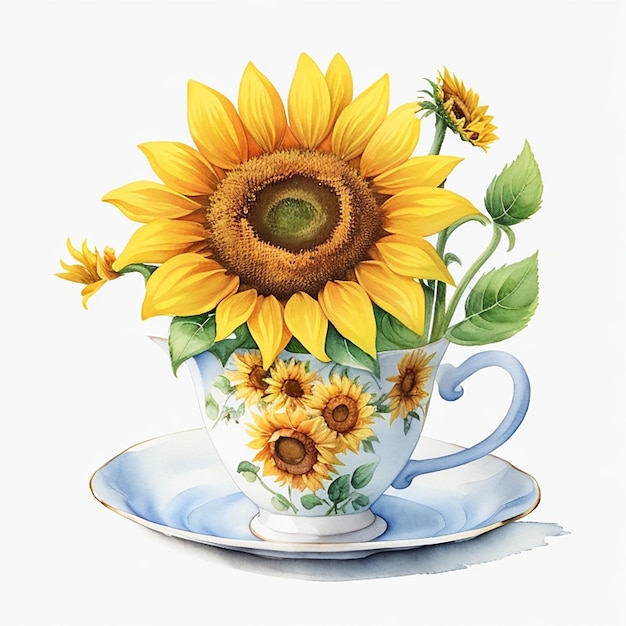 CF 09 _ Clipart de fleurs de tasse de thé aquarelle