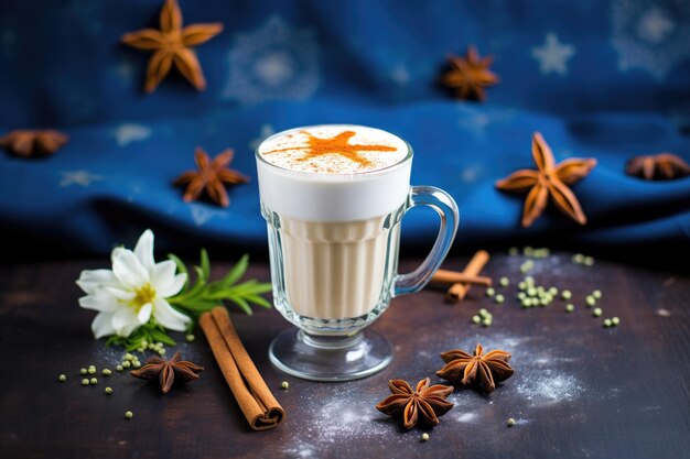 Chai latte avec anis étoilé et mousse d'art