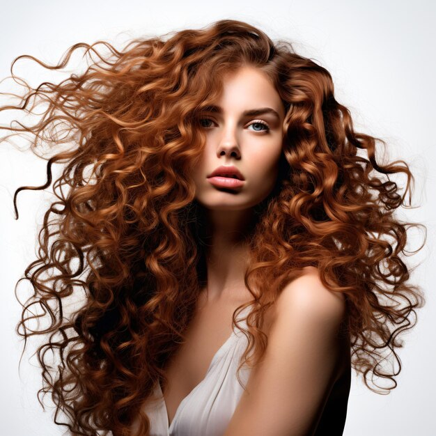 Photo une chaîne de beaux cheveux bouclés sur un fond blanc