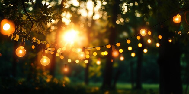 Une chaîne de lumières accrochée à un arbre