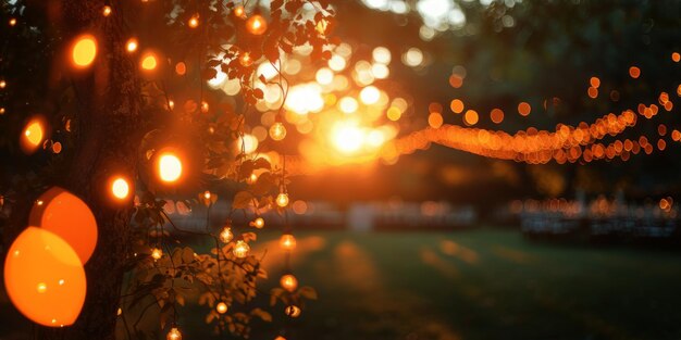 Une chaîne de lumières accrochée à un arbre