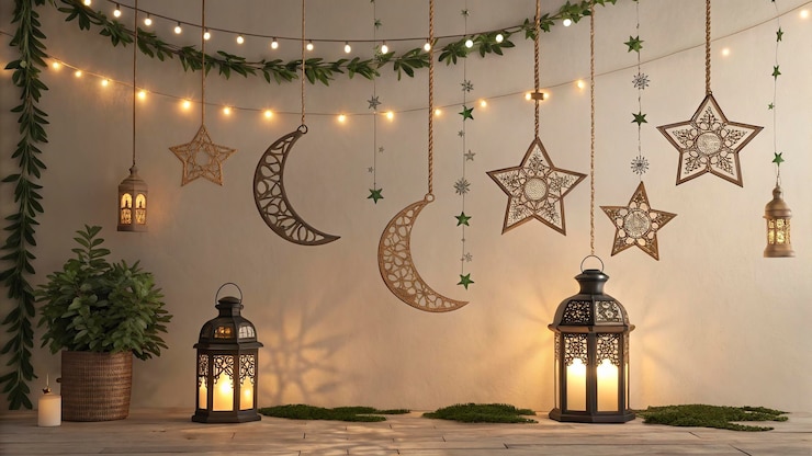 Photo une chaîne de lumières avec une lune et des étoiles
