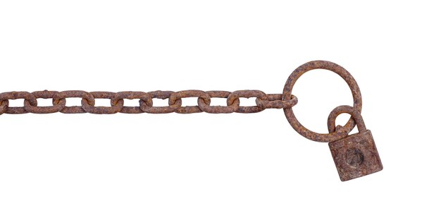 Photo une chaîne métallique de cadenas placée en ligne droite isolée sur un fond blanc