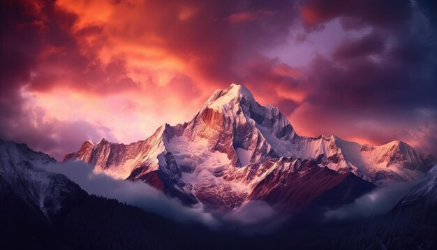 Chaîne de montagnes au crépuscule avec des nuages spectaculaires