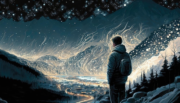 Chaîne de montagnes Chugach illuminée avec Starry Space Night par Generative AI