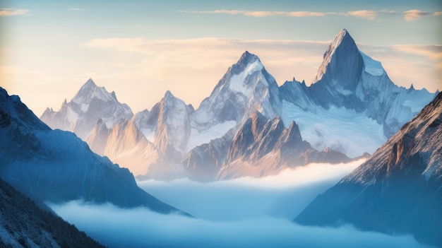 Une chaîne de montagnes avec un ciel bleu et des nuages en arrière-plan