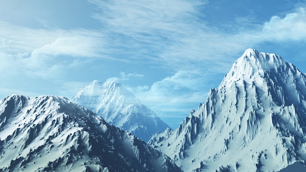 Chaîne de montagnes enneigée 3D