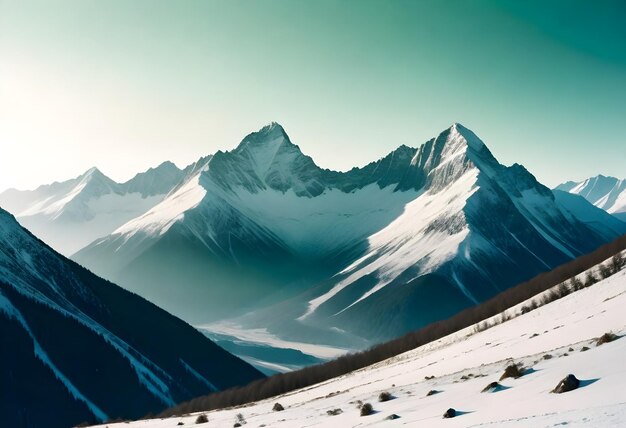 Photo une chaîne de montagnes enneigée avec un fond vert avec un panneau disant neige