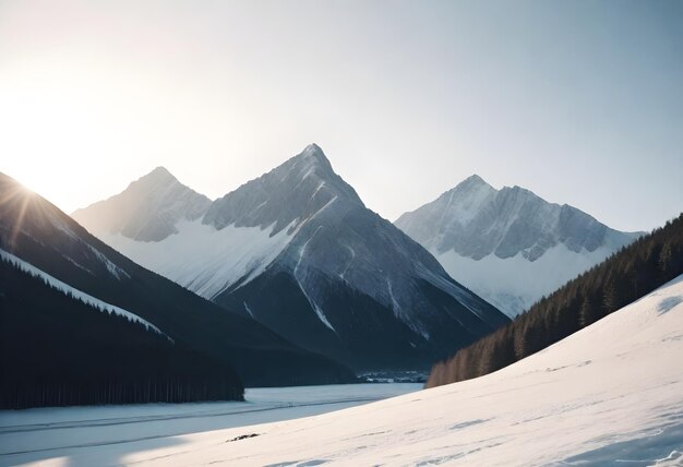 Photo une chaîne de montagnes enneigée avec une montagne en arrière-plan