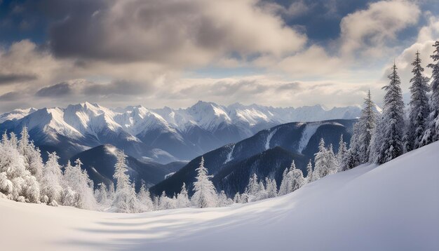 une chaîne de montagnes enneigée avec une montagne couverte de neige en arrière-plan