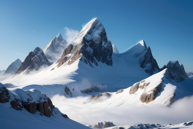 La chaîne de montagnes enneigées