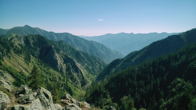 Une chaîne de montagnes est visible au loin.