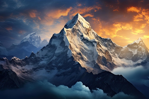 La chaîne de montagnes de l'Himalaya au lever ou au coucher du soleil Artifices artificiels génératifs Vue magnifique