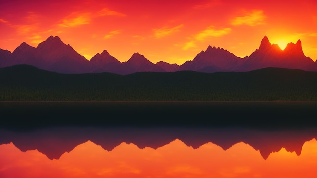 Une chaîne de montagnes avec un lac au premier plan