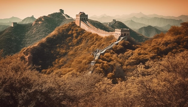 Chaîne de montagnes majestueuse ancienne muraille Pékin beauté générée par l'IA