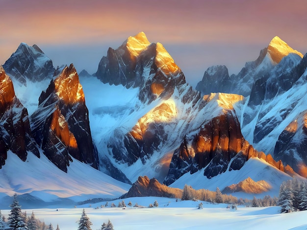 Une chaîne de montagnes majestueuse recouverte d'une douce couche de neige
