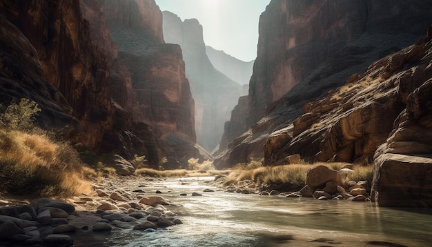 Chaîne de montagnes majestueuse scène tranquille coulant de l'eau générée par l'IA