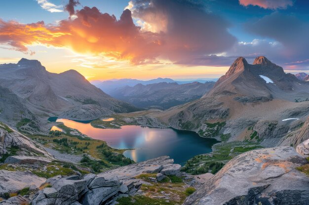 La chaîne de montagnes majestueuse à Sunset Panorama Resplendent