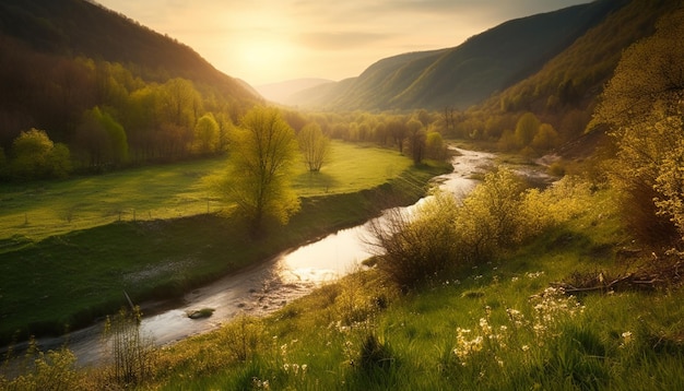 Chaîne de montagnes scène tranquille beauté idyllique du lever du soleil générée par l'IA