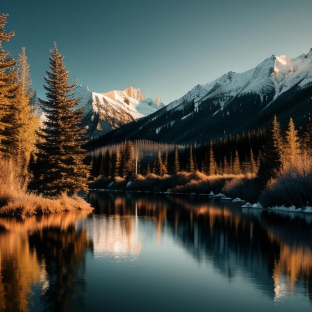 Une chaîne de montagnes sous un coucher de soleil doré