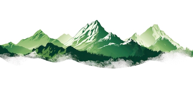 Des chaînes de montagnes vertes sur un fond blanc AI Génératif