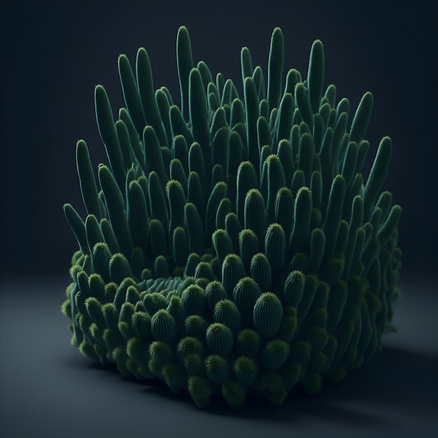 Chaise 3d faite de beaucoup de cactus sur un sol plat et sombre créé avec la technologie Generative AI