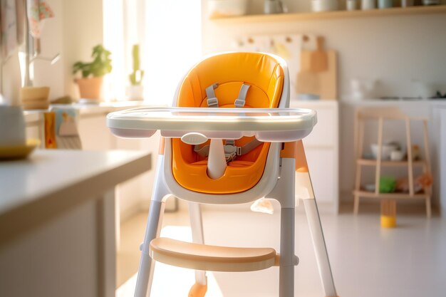 Photo chaise d'alimentation pour bébé conventionnelle dans la table à manger à la maison ou dans la cuisine, meubles de chaise haute pour enfant