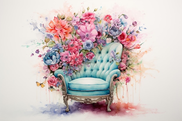 chaise aquarell avec des fleurs