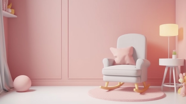 chaise arafed dans une pièce rose avec une IA générative d'ours en peluche