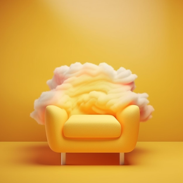 Chaise Arafed avec un nuage de couleurs blanches et jaunes générative ai