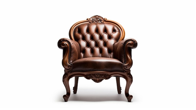 Une chaise avec une assise en cuir et un dossier à volutes