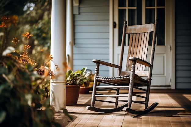 Chaise à bascule vintage sur un porche confortable
