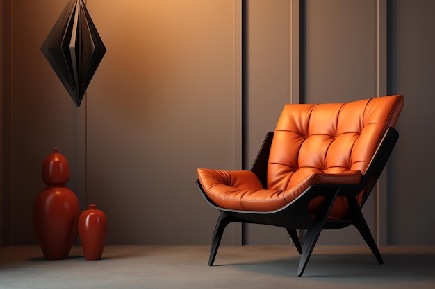 une chaise avec une base noire et des coussins orange