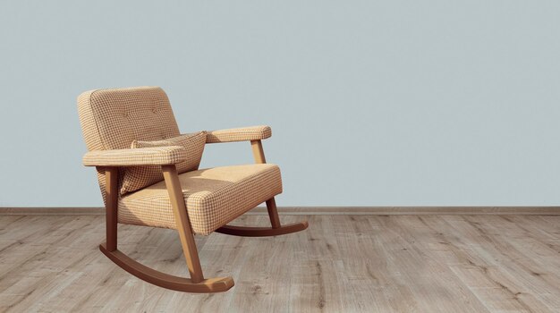 Chaise berçante dans le coin d'une pièce avec parquet ancien