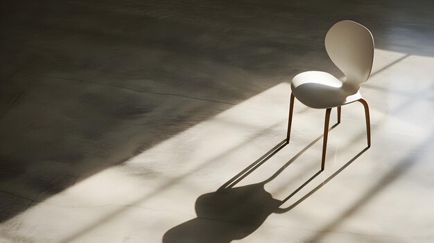 une chaise blanche assise sur un sol en ciment