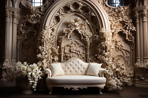 chaise blanche dans un fond de photographie de salle du château