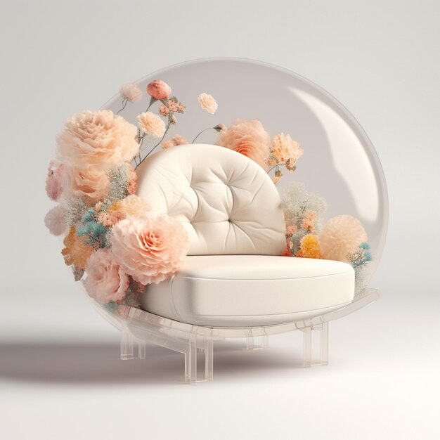 Une chaise blanche avec un motif floral dessus