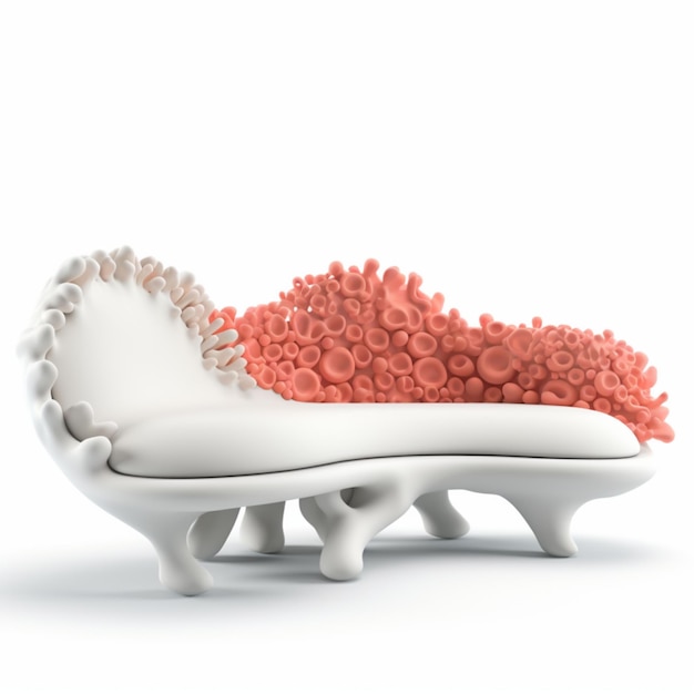 Une chaise blanche et orange avec un coussin rouge dessus.