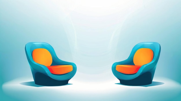 Une chaise bleue et une chaise orange côte à côte