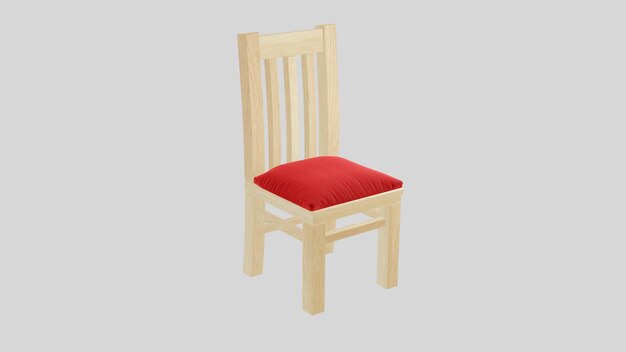 Chaise en bois avec assise rouge et fond gris