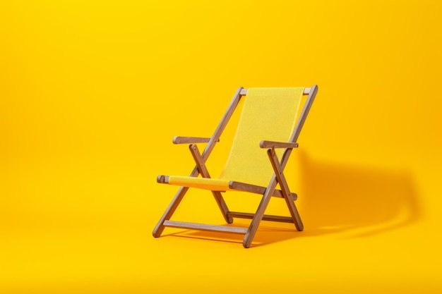 Une chaise en bois assise sur le sol jaune à côté du mur jaune IA générative
