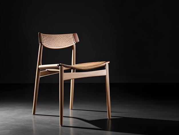 Chaise en bois chaise en bois sur fond sombre noir vide généré par l'IA