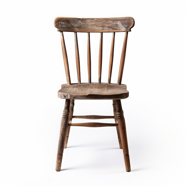 Chaise en bois classique isolée sur fond blanc rendu 3D vue avant