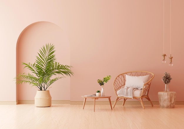 Chaise en bois dans le salon avec espace de copie