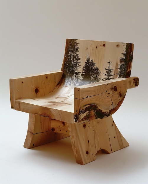 chaise en bois faite à la main en chêne massif isolé sur un fond blanc