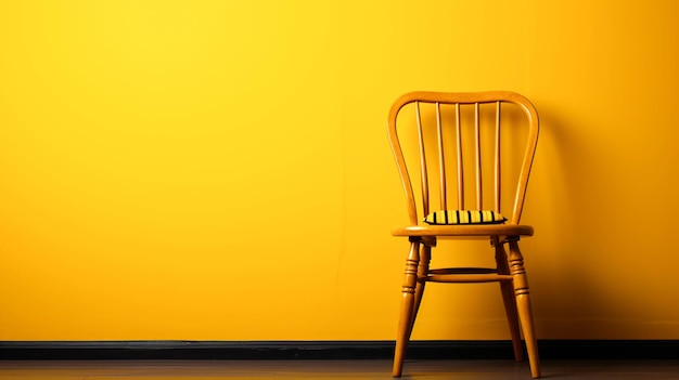 Photo une chaise en bois sur fond jaune